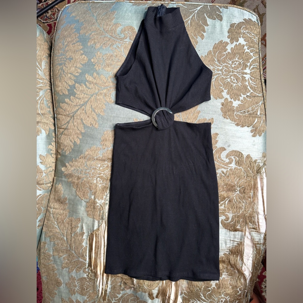 Black High Neck Side Cutout Reformation Mini Dress Size XXS